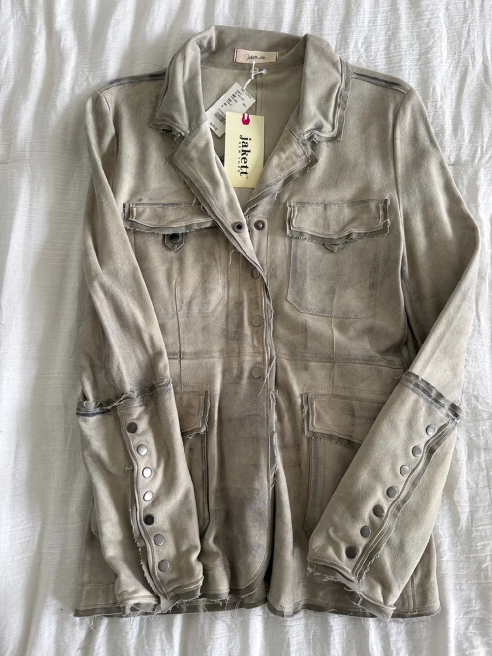 jakett New York Beige Distressed Leather Jacket for Women. Size M color chalk - Picture 1 of 7